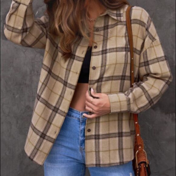 Khaki plaid Flannel Top - Picture 13 of 13